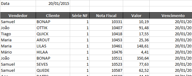 Filtro automático com data no Excel matricial