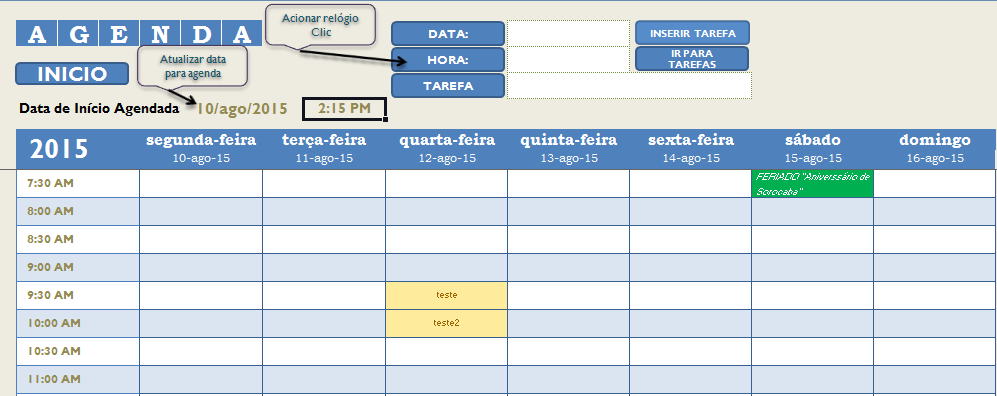 Cadastro de contatos e agenda Excel