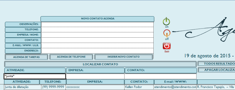 Cadastro de contatos e agenda Excel