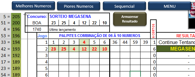 Planilha SORTEIO BOLÃO Números MEGA SENA - Apostas Geradas Automaticamente  