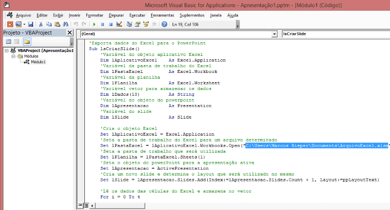 Exportar excel para powerpoint