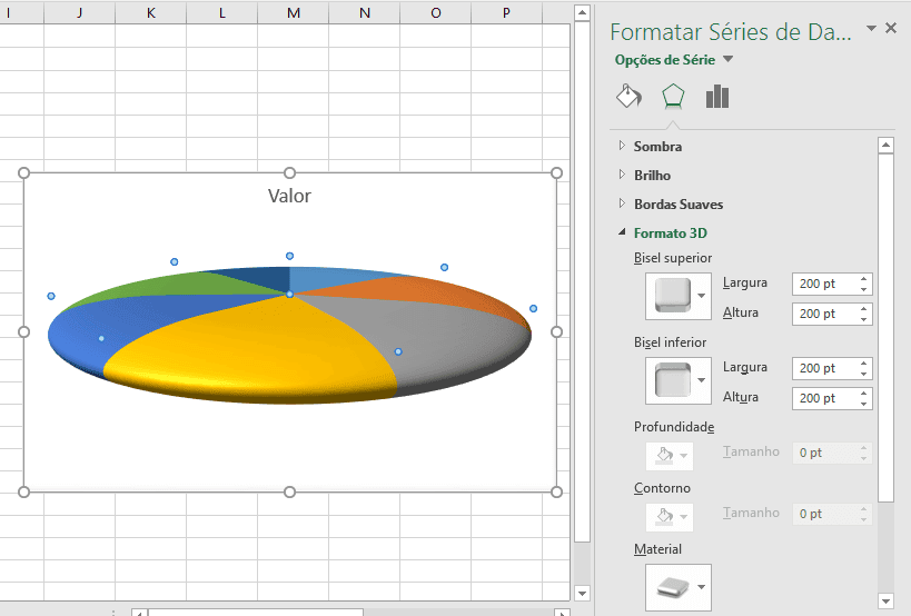 Gráfico de pizza Excel 3D com bordas arredondadas