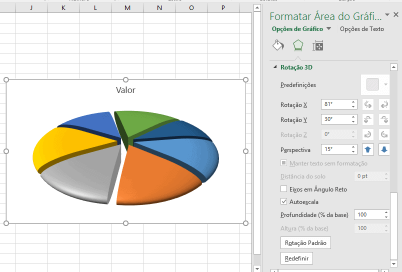 Gráfico de pizza Excel 3D com bordas arredondadas