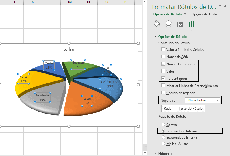 Gráfico de pizza Excel 3D com bordas arredondadas