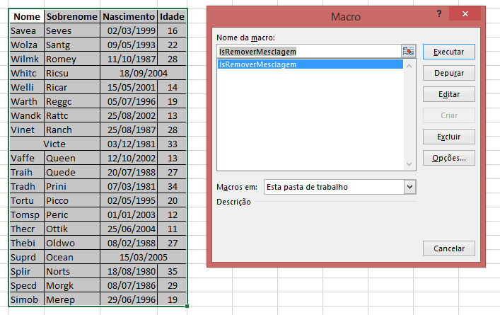 Remover mesclagem de células com VBA Excel