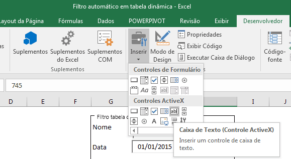 Filtro automático em tabela dinâmica Excel
