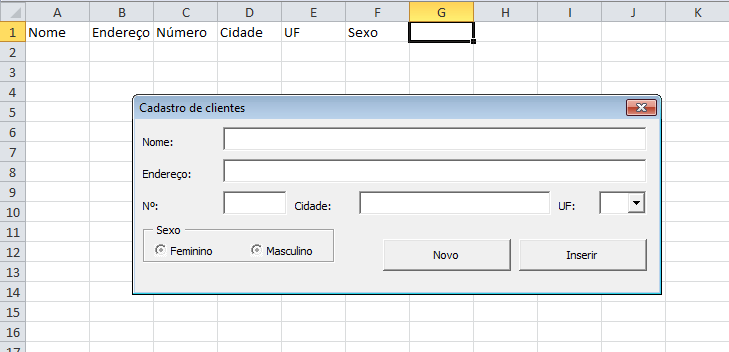 Cadastro Excel VBA – Formulário inserir e limpar automaticamente