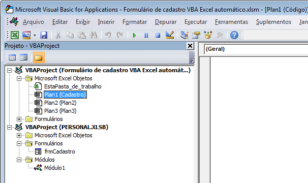 Formulário de cadastro VBA Excel automático