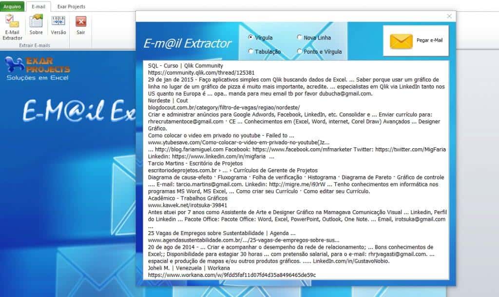 Extrair e-mail com Excel