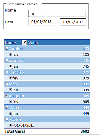 Filtro automático em tabela dinâmica Excel