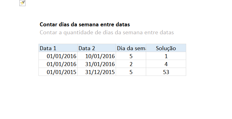 Contar dias da semana entre datas no Excel