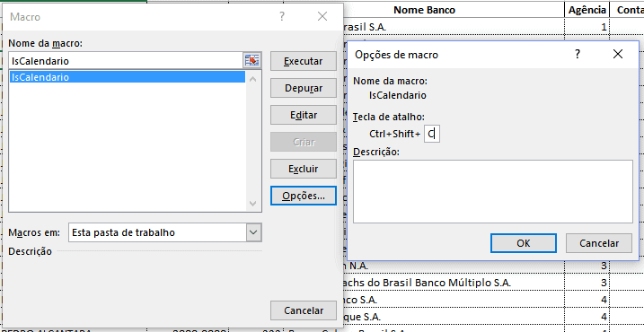 Calendário na célula Excel