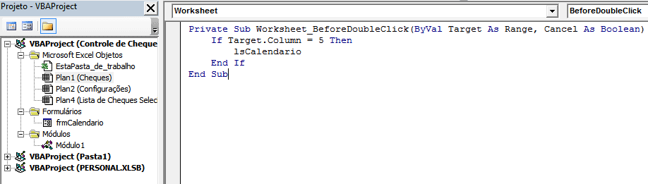 Calendário na célula Excel