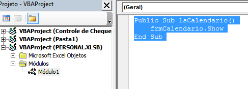 Calendário na célula Excel