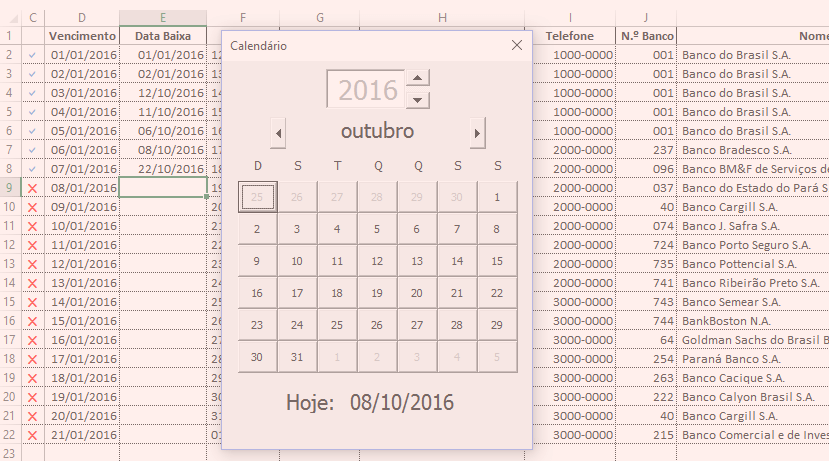 Calendário na célula Excel – VBA