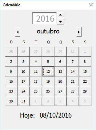 Calendário na célula Excel