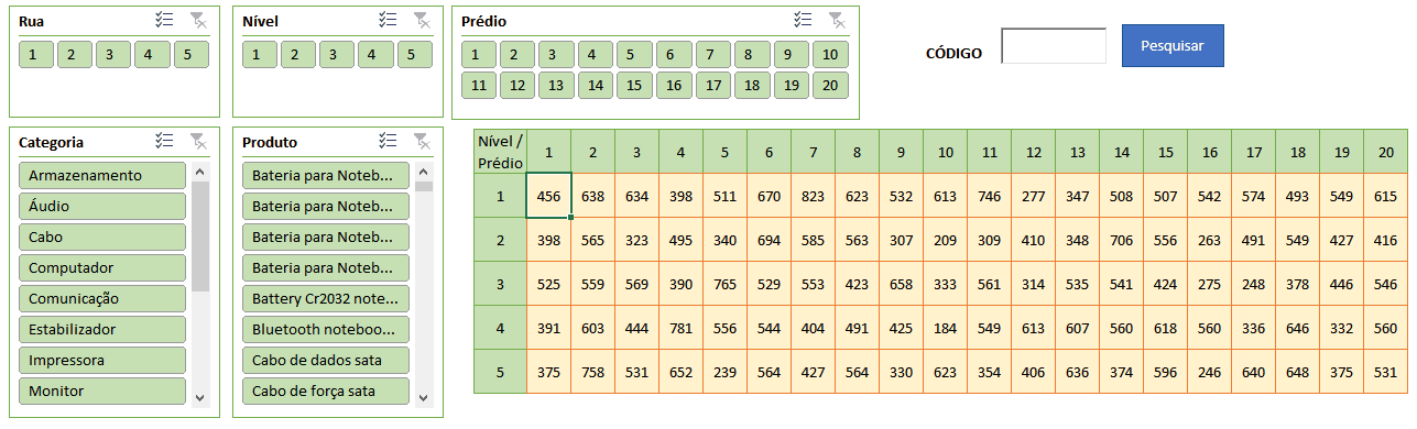 Mapa de estoque dinâmico Excel Logística WMS 2