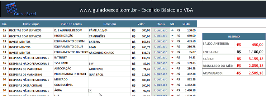 Quadro flutuante no Excel 1