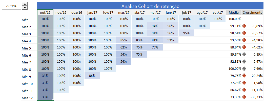 Cohort análise Excel