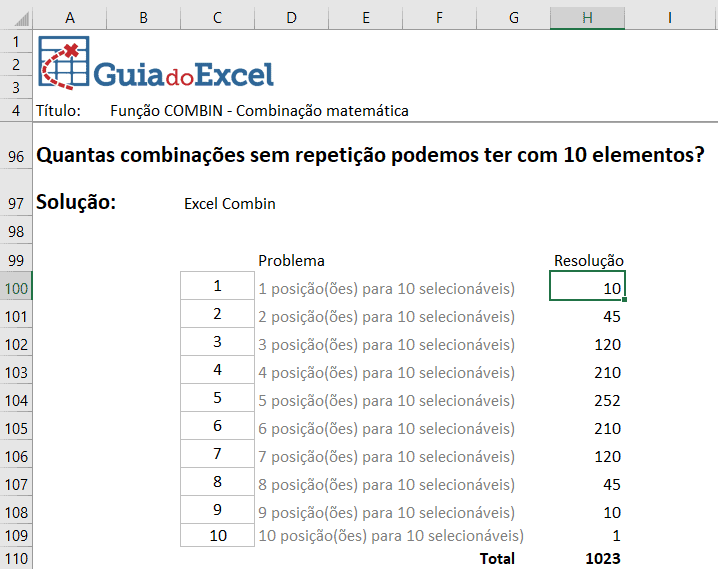 Como calcular combinação no Excel - Função Combin 7