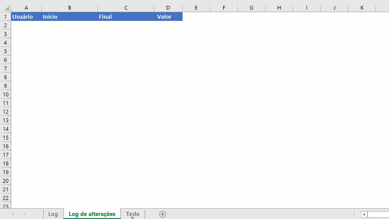 Planilha de log de usuário Excel VBA 2