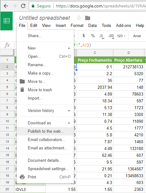 Cotações Bovespa no Excel 1