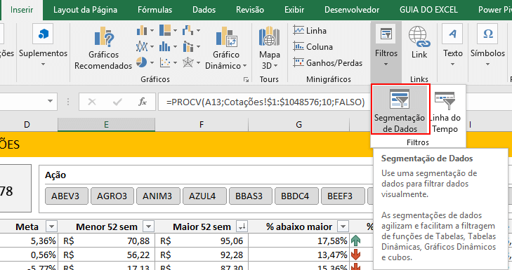 Cotações bovespa no Excel 11
