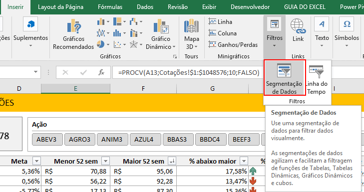 Cotações bovespa no Excel 11