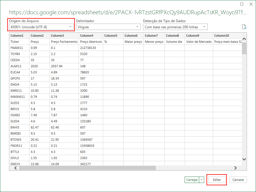 Cotações bovespa no Excel 5