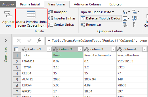 Cotações bovespa no Excel 6