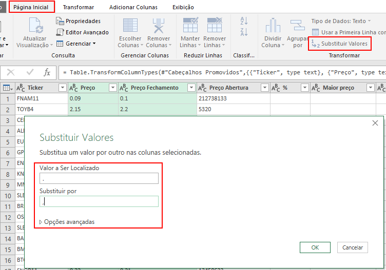 Cotações bovespa no Excel 7