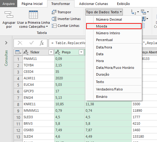 Cotações bovespa no Excel 8