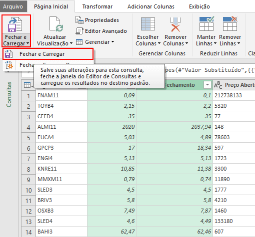 Cotações bovespa no Excel 9