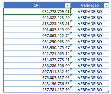 Validar e formatar CPF Excel 5