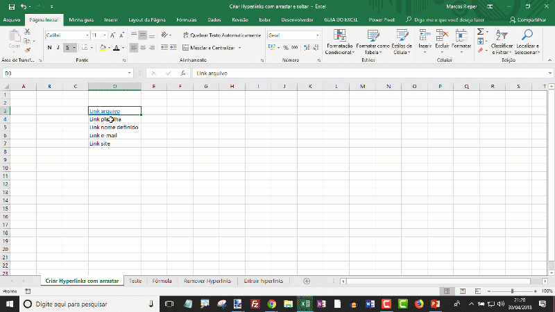 Função Hiperlink Excel - Truques e dicas processo, fórmula e VBA