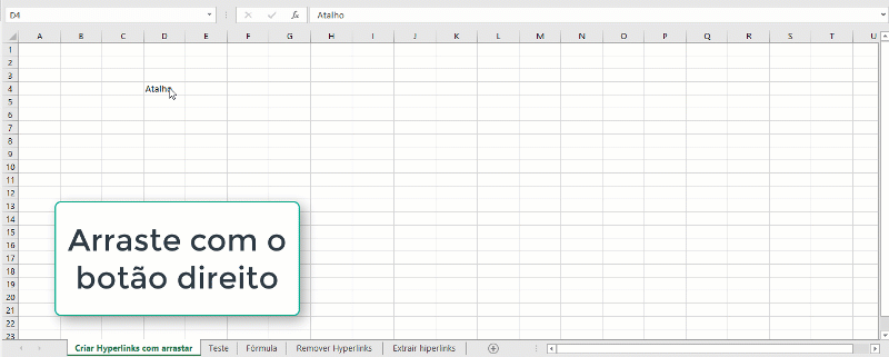Hiperlink arrastar e soltar Excel