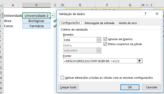 Validação de dados tripla dinâmica no Excel 3
