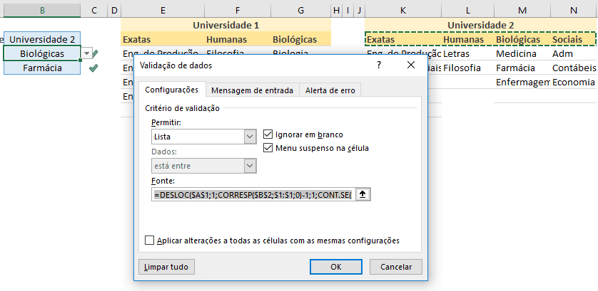 Validação de dados tripla dinâmica no Excel 4