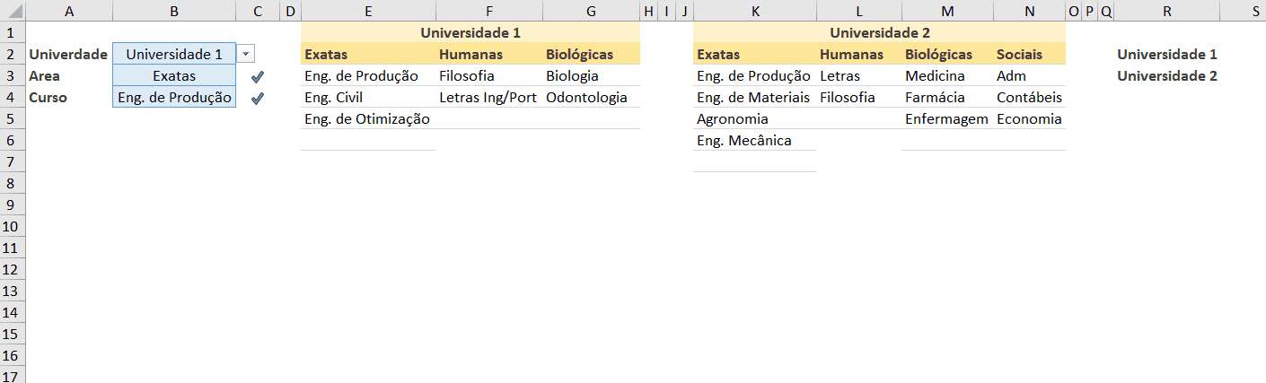 Validação de dados tripla dinâmica no Excel