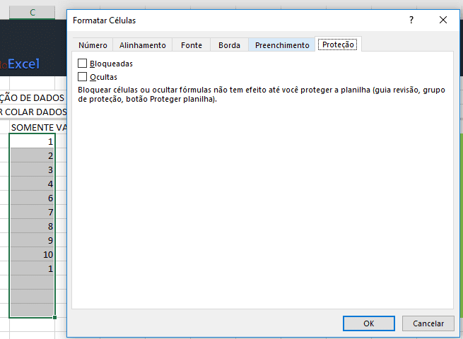 Bloquear colar dados incorretos em validação de dados 1