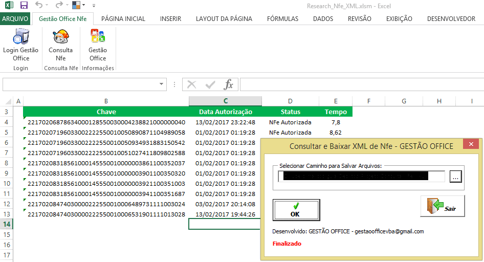 Download NFe XML Excel