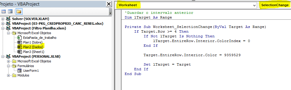 Mudar cor da célula ao clicar Excel 3