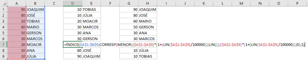 Classificar automaticamente com matriciais números repetidos 2