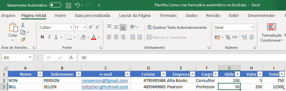 Como criar formulário automático no Excel 1