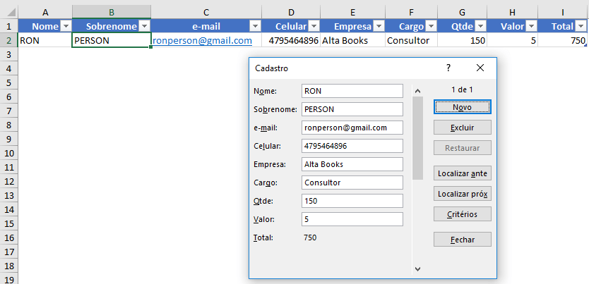 Como criar formulário automático no Excel 9