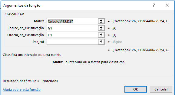 Classificar - Matrizes dinâmicas 1