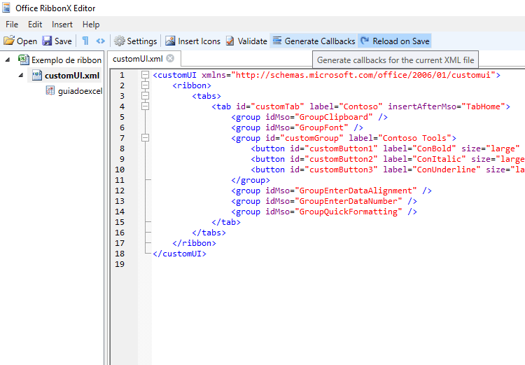 Criar ribbon no Excel 11