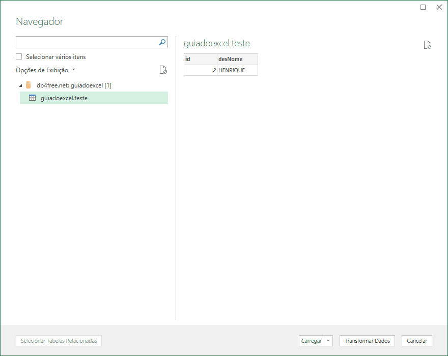Conexão MySql Excel 8