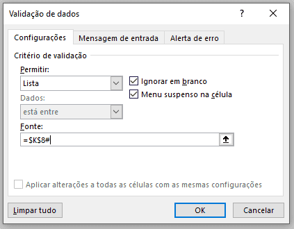 Validação em cascata com listas e matrizes dinâmicas 2