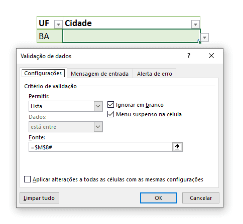 Validação em cascata com listas e matrizes dinâmicas 3